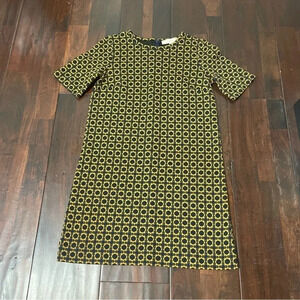 Ann Taylor Loft Gold And Navy Dress Sunflowers Geometric Women’s Size Small Fall